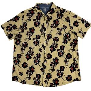 Hurley Hawaiian Shirt Mens XXL Yellow Floral All Around Print‎ Y2K Beach Party